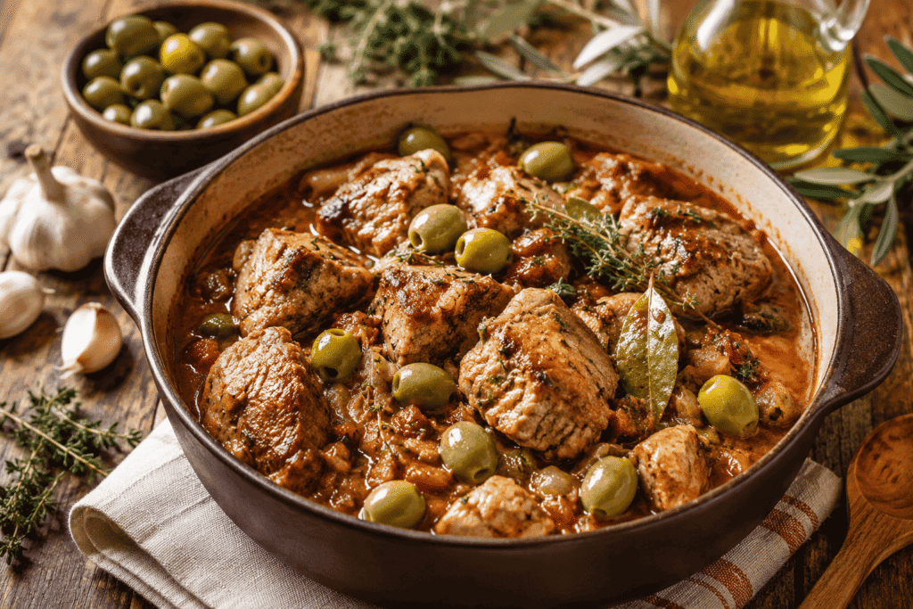 plat de porc du Ventoux mijoté aux olives et au thym